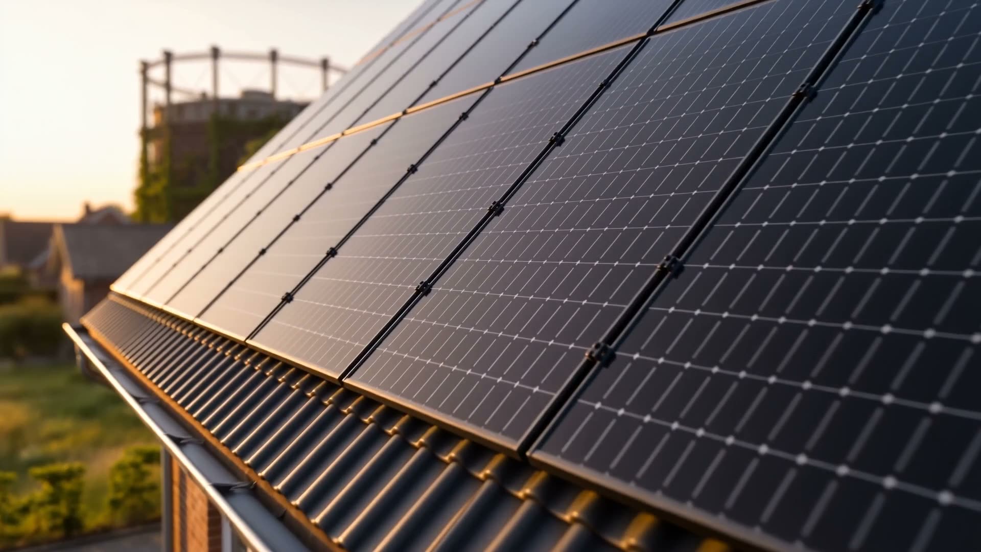 Makroaufnahme der Zellstruktur eines Full-Black-Solarmoduls im Abendlicht